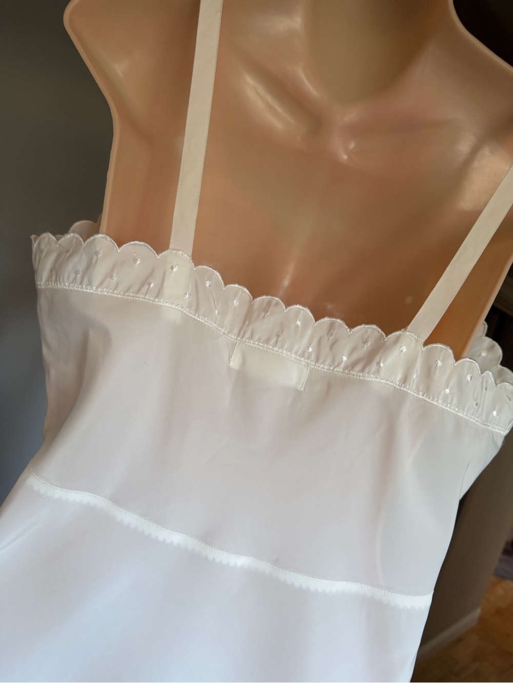 Vintage 1950s Barbizon Candie Tafredda Slip Dress Ivory Scalloped Coquette, L - Picture 9 of 16